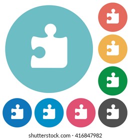 Flat puzzle icon set on round color background.