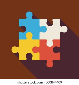 Flat Puzzle Illustration with long Shadow. Business Teamwork Concept. Playing Game Vector Illustration. Success and Creativity Object. Teambuilding and Team