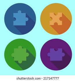 Flat puzzle vector illustration on colorful background with shadows