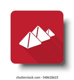 Flat Pyramids web icon on red button with drop shadow