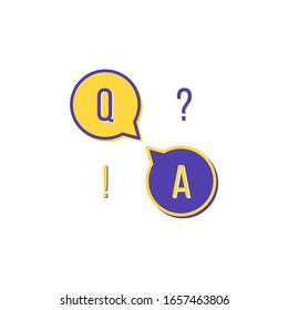 flat question and answer icon. concept of Q&A app, quiz, helpline, online consultation on the website, assistance for users, communication business - client. simple sign on white background