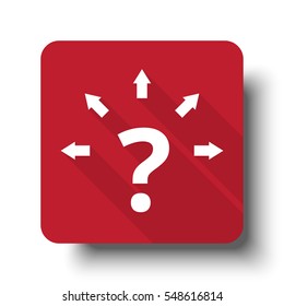 Flat Question Mark Arrows web icon on red button with drop shadow