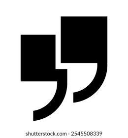 A flat quotation mark icon on a white background. Quotation marks, isolated black vector icon in the form of a comma, quotation marks. Vector EPS 10.