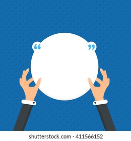 Flat Quotes Banner Design, Hands Hold Blank Text Card Illustration