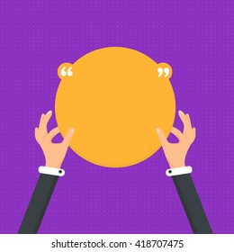 Flat Quotes Banner Design, Hands Hold Blank Text Card Illustration