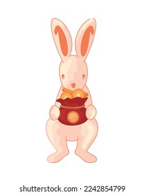 flat rabbit with coins over white