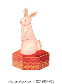flat rabbit over a platform over white