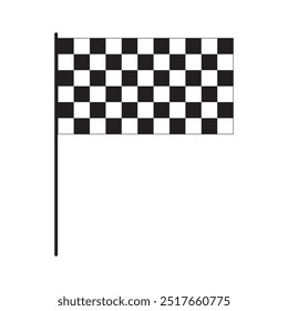 Flat race flag with checkered black and white squares print. Start or finish symbol on sport car competition. Rally or motocross props. Victory, trophy or success sign. Vector graphic illustration.