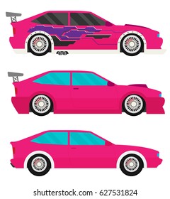 Flat racing car vector set. Eps 10