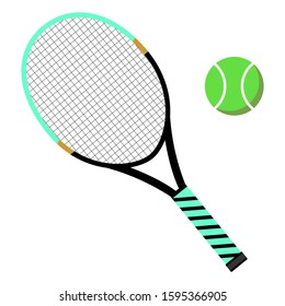 Flat racket and tennis ball style design with a white background. Vector illustration