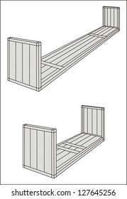 Flat rack/oversize/over-dimensional cargo container line drawing - international maritime trade black and white vector illustration (part 4)