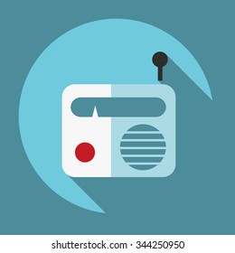 Flat Radio Icon with Shadows on a Blue Circular Button.