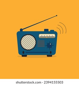 Flat radio illustration in vintage colours. Retro podcast icon. For web, banner and promotion. Simple geometrical shapes