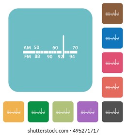Flat radio tuner icons on rounded square color backgrounds.