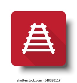Flat Railroad web icon on red button with drop shadow