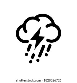 Flat Rain Cloud Illustration Symbol with Outlined Style Design, Unusual Rainy Weather Sign with Thunder or Lightning, Forecast Icon Template Vector