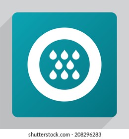 flat rain icon, white on green background 