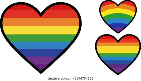 Flat Rainbow Heart Symbol for LGBTQ Pride and Love