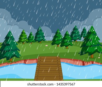 Flat raining nature landscape  illustration
