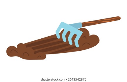 Flat rakes make lines in soft soil for planting seedlings. Garden tools. Gardening, Plant Care. Suitable for agricultural websites, blogs, gardening guides, and advertising garden tools