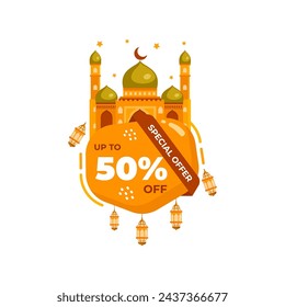 Flat Ramadan Big Sale design icon social media post  promotion template. With white background.