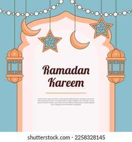 pancarta de celebración de ramadán plano. - Vector.