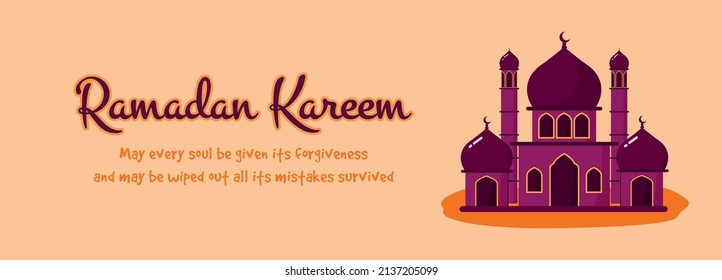 Flat Ramadan and Eid Mubarak banner template design with cartoon mosque design