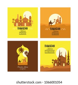 Flat Ramadan illustrations, greeting cards, 
