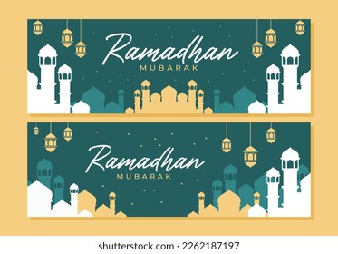 Plantilla de banner horizontal de celebración islámica de ramadán plana