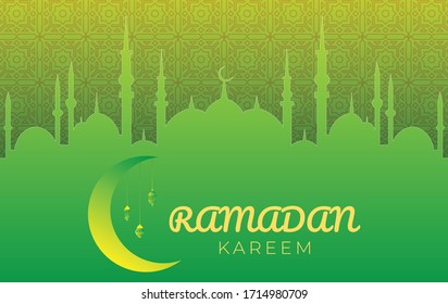 Flat Ramadan Kareem Background With Islamic Pattern and Mosque