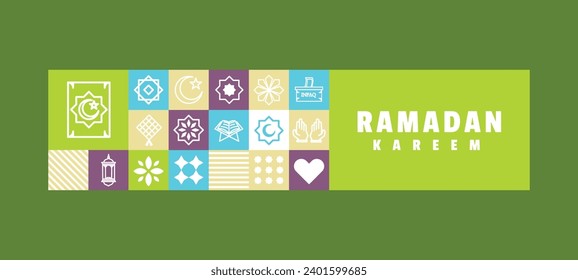 Flat ramadan kareem horizontal banner design illustration