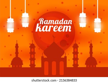 Flat Ramadan Kareem Illustration with Mosque Vector Design EPS10 great for greeting card, poster, or any other purposes related to flat ramadan kareem