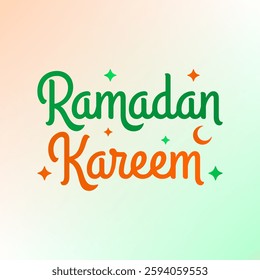 Flat Ramadan Kareem Typography with fresh green and orange colors