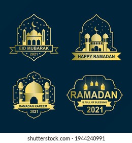 Flat Ramadan Label Gold Elegant, Ramadan Card, Template Ramadan