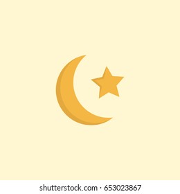 Flat Ramadan Moon Element. Vector Illustration Of Flat New Lunar Isolated On Clean Background. Can Be Used As Ramadan, Moon And Star Symbols.