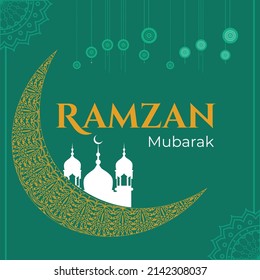 Flat Ramadan Mubarak Indian festival banner design template.