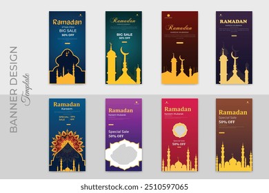 Flat Ramadan web banners and Instagram posts collection design template