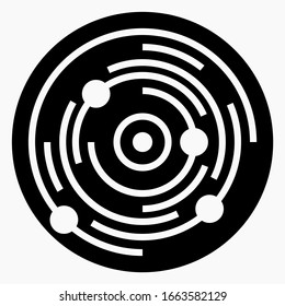 Flat random concentric circles with dots. Circle icon in a circle. Motion illustration. New Lines in Circle Form. Vector icon.