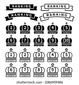Flat ranking Icon Set (crown, black and white)