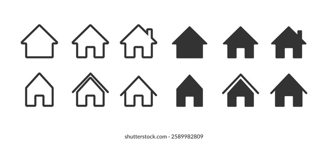 Flat real estate sign. Main page pictogram in filled, thin line, outline and stroke style