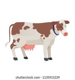 flat realistic character of brown milk  cow  farm animal isolation on white background illustration.