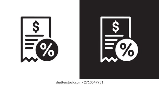 Flat Receipt Icon with Dollar and Percentage Symbol for Financial Discounts and Offer