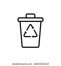 Flat recycle bin icon with green circular arrows for waste sorting and eco-friendly environment cleanup design