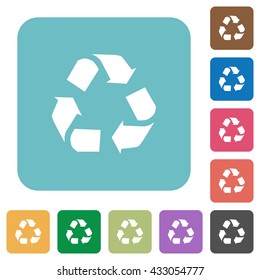 Flat recycling icons on rounded square color backgrounds.