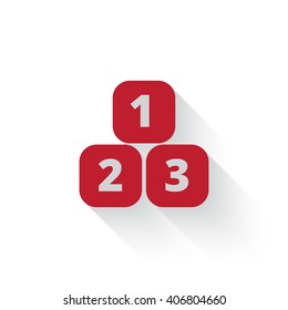 Flat red 123 Blocks web icon with long drop shadow on white