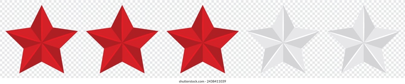 Flat Red 3 star rating icon isolated on a white background. EPS10 vector file
