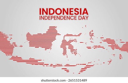 Mapa vermelho plano abstrato da Indonésia com um fundo moderno, comemorando o Dia da Independência em estilo estético