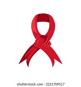 flat red aids day ribbon over white