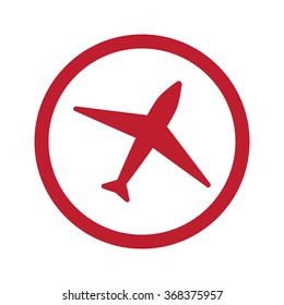Flat red Airplane icon in circle on white