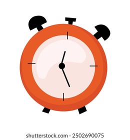 Flat red alarm clock doodle modern illustration. Y2k or Scandinavian style clock.